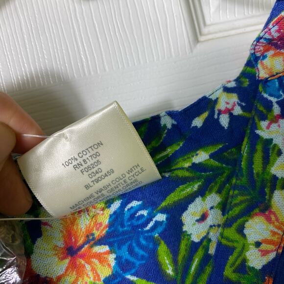 Bedford Fair NWOT Sz L 3/4 Sleeve Blue Floral Button Front Top 100% Cotton (2563 - Picture 6 of 9